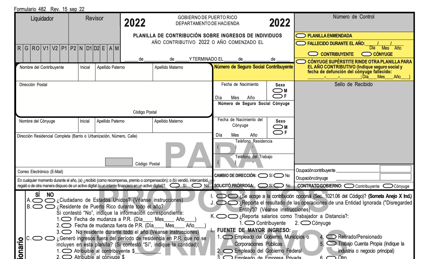 Planilla Contribución sobre Ingresos PR: Individuo
